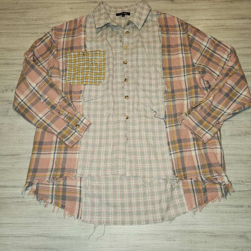 Papermoon Button Long Sleeve Shirt Women's Distressed Size Small B3